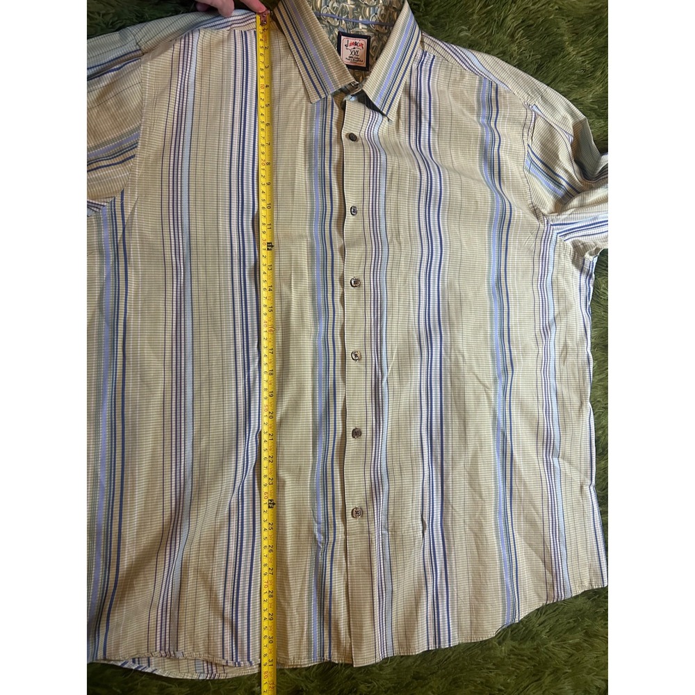 J. Garcia Button Down Mens XXL Tan Blue Striped Long Sleeve Flip Cuffs Shirt - Picture 3 of 9